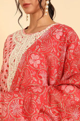 Cotton Floral Printed Kurta Trousers With-VKSKD1325A